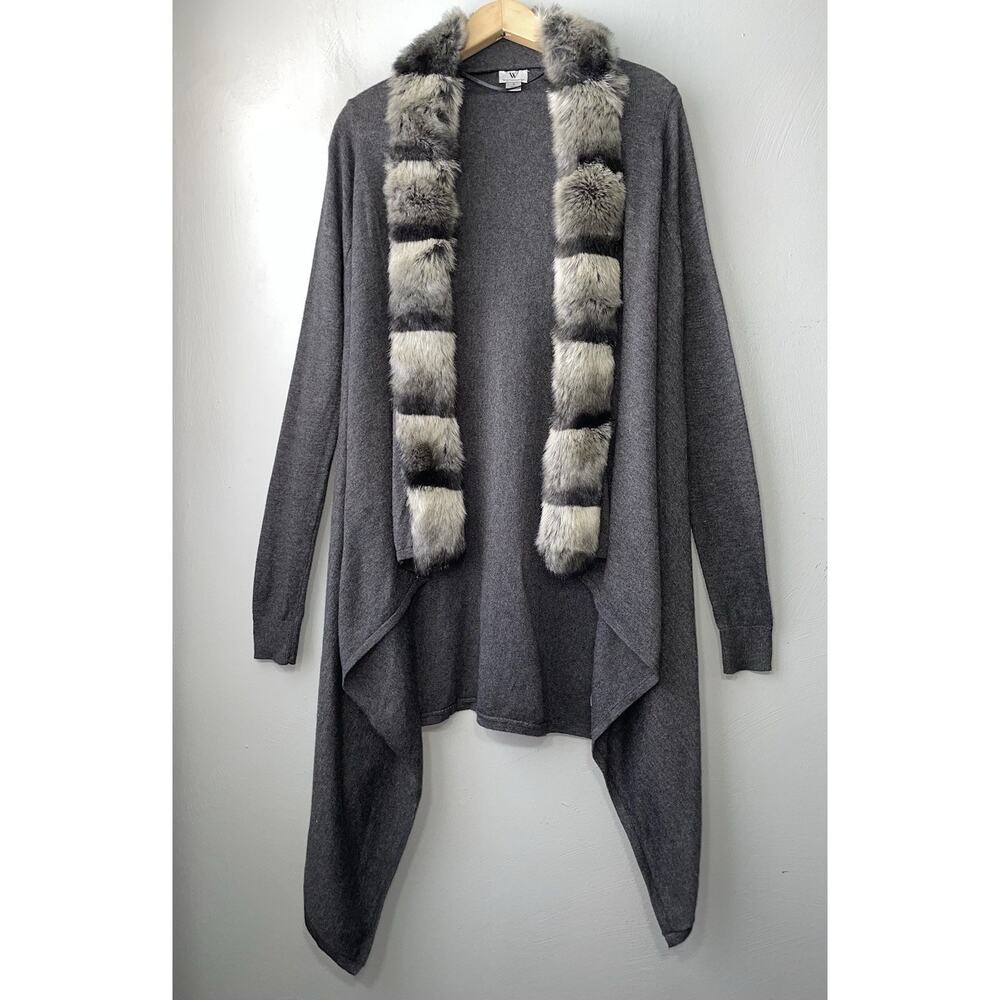 Faux Fur Trimmed Duster Size S Witchy Mobwife Fairy Grunge Cardigan Asymmetrical - Picture 1 of 8